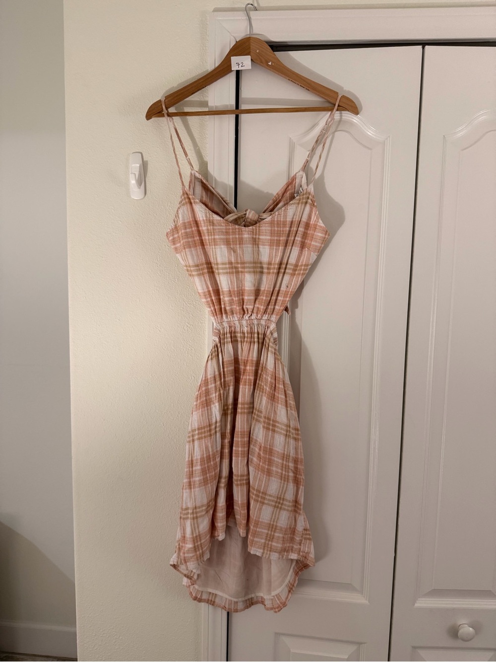 American Eagle Outfitters Peach & White Plaid High-Low Dress size large NWT